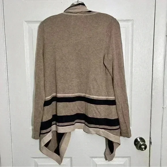 AUGUST SILK Open Front Striped Tan Cardigan | size Large - Picture 5 of 8
